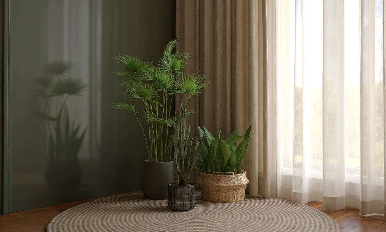 Słoneczna sypialnia z dywanem boho i lekkimi zasłonami – realizacja Bielsko-Biała Cztery Pory Roku.