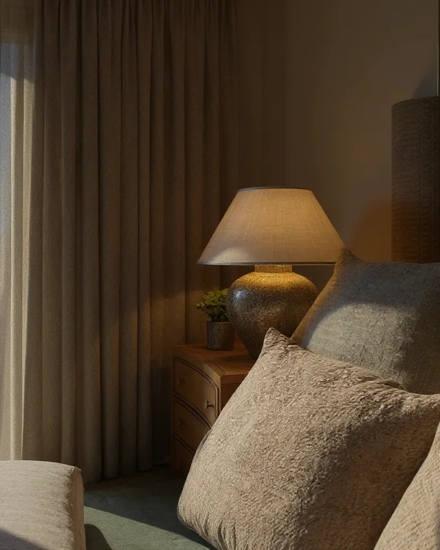 Gra świateł i faktur w nowoczesnej sypialni, architektura wnętrz Totemi.