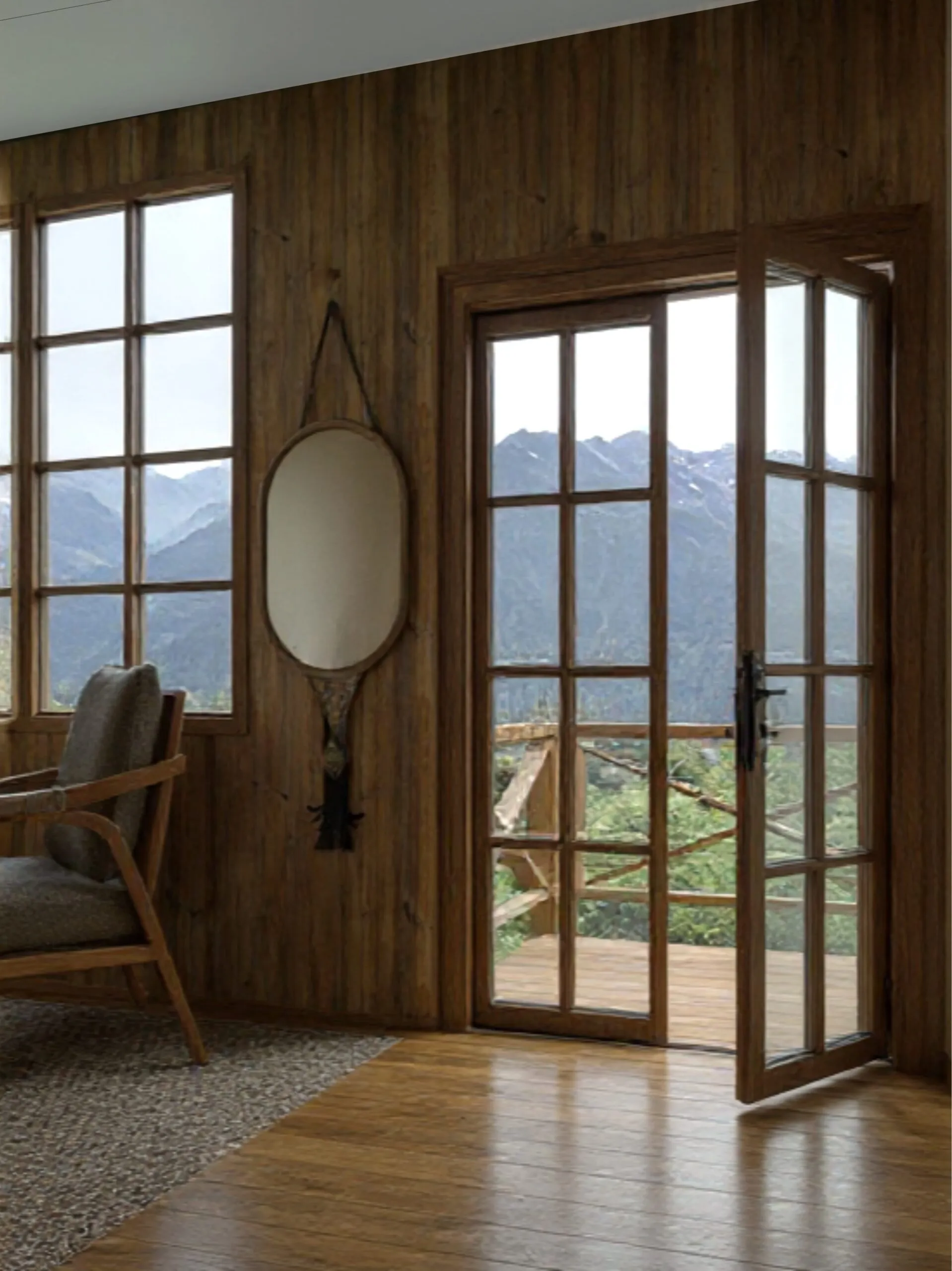 Oryginalne lustro z historią wkomponowane w nowoczesny ganek – projekt wnętrza z duszą Totemi.