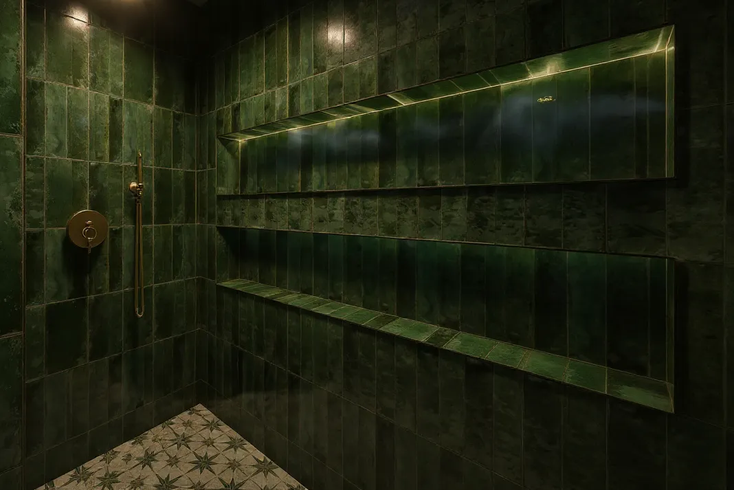 Architekt wnętrz Żywiec – nowoczesna łazienka z nastrojowym oświetleniem w domu w Beskidach.