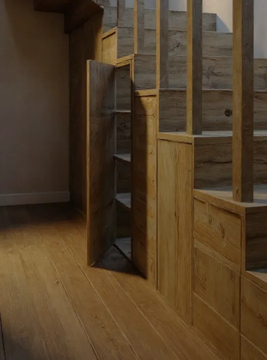 Sprytne rozwiązania do przechowywania pod schodami – funkcjonalny projekt wnętrz Totemi.