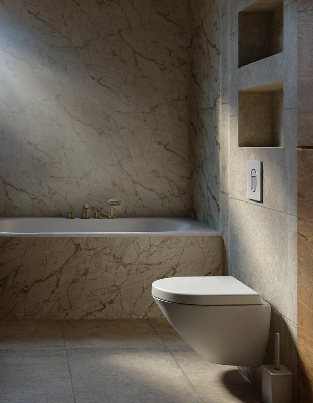 Strefa wanny i toalety w spójnej i jasnej aranżacji łazienki, projekt Totemi Bielsko.