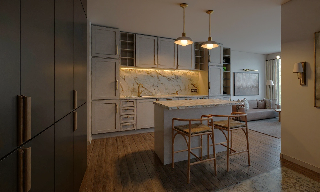 Ergonomiczny układ nowoczesnej kuchni w bloku, projektowanie wnętrz Lipnik.