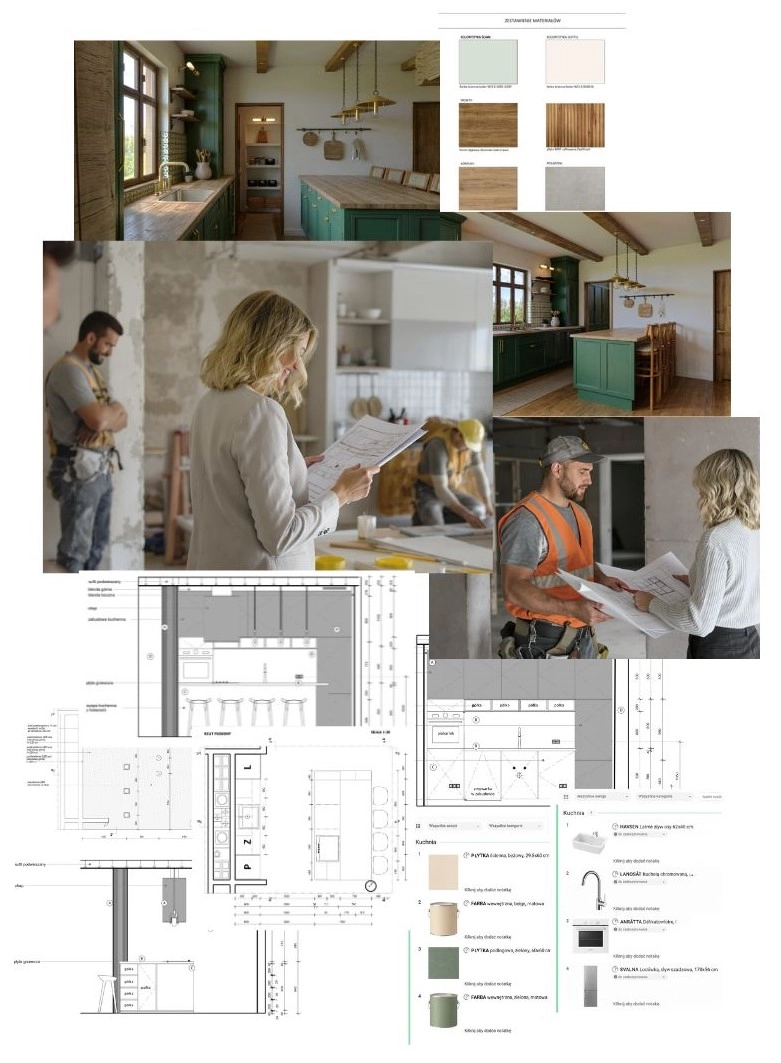 Architekt wnętrz sprawdzający zgodność prac remontowych z projektem