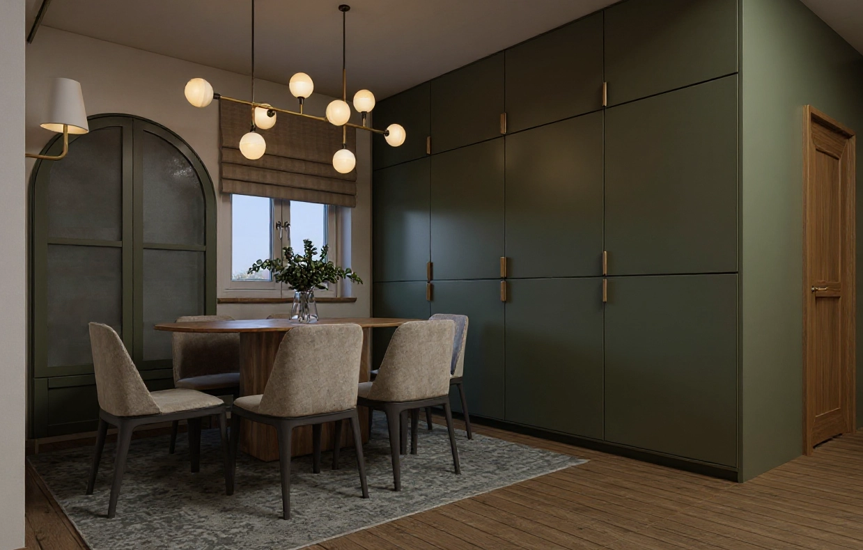 Całościowa aranżacja jasnej jadalni w nowoczesnym stylu, realizacja Totemi w Lipniku.